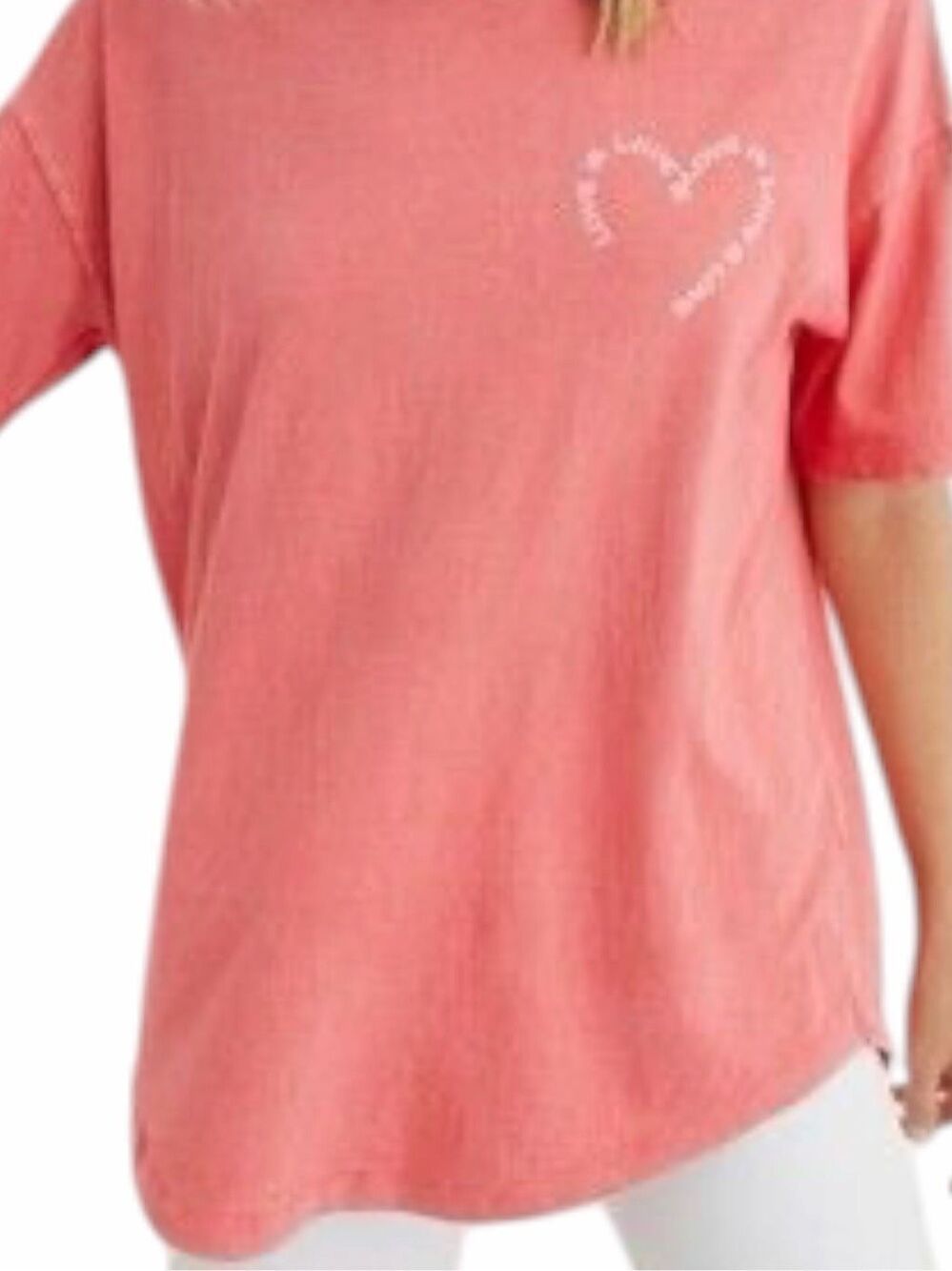 AERIE Love Is Love Heart Graphic Boyfriend Tee Coral Pink Small